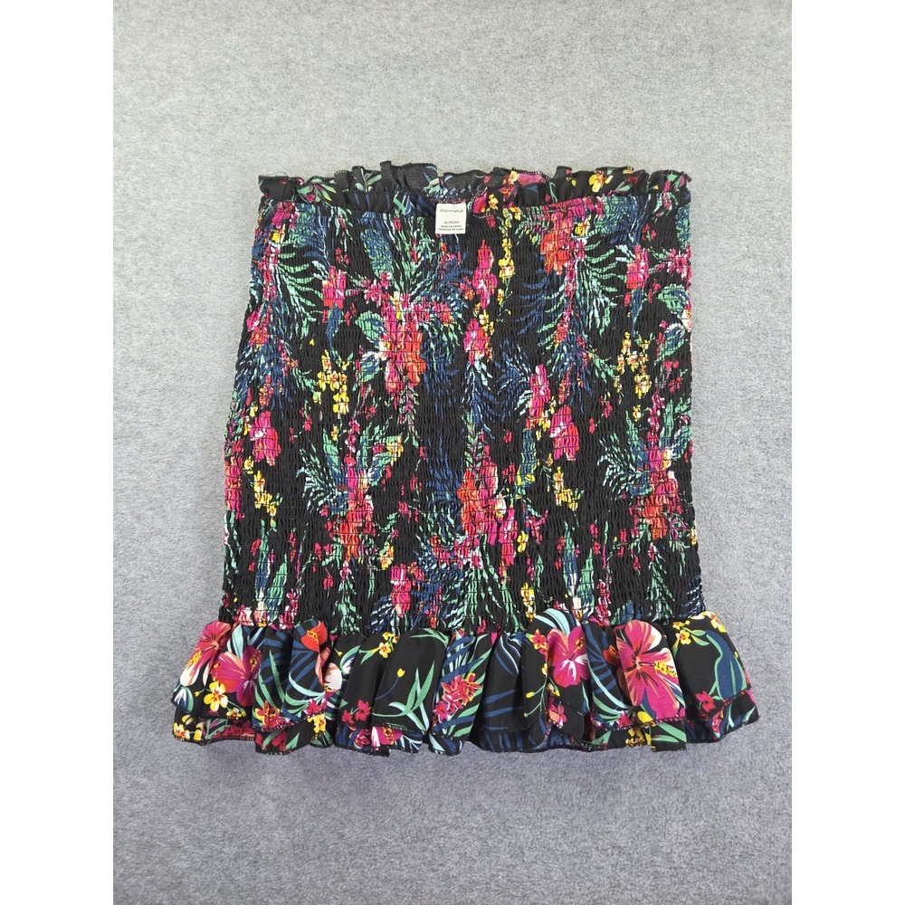 Revamped Strapless Halter Top Floral Print Smocked XL Boho FESTIVAL Tropical